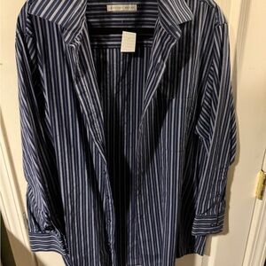 ❣️🤙🏽Geoffrey Beene Navy and White Striped Button-Down Shirt